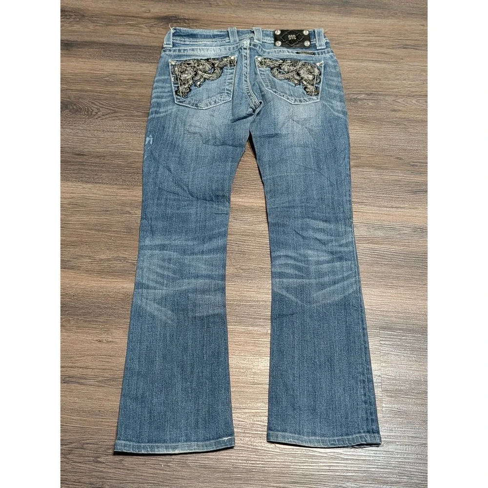Miss Me JE5387B2 Bootcut Jeans Blue Sequin Embellished Low Rise Size 26